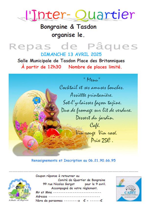 Repas de Pâques Interquartiers Tasdon Bongraine